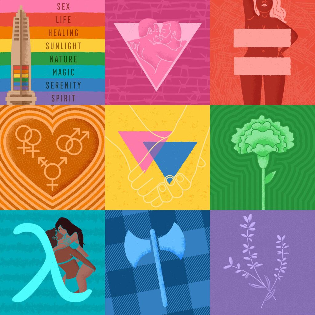 A 3x3 grid showing the suite of Pride artworks created by Adam Gerstner
